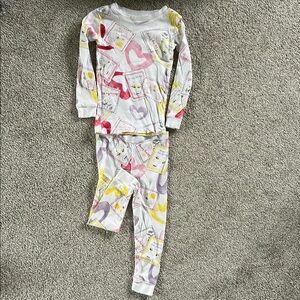 Burt's Bees White and Pink Pajama Set with Playful Print